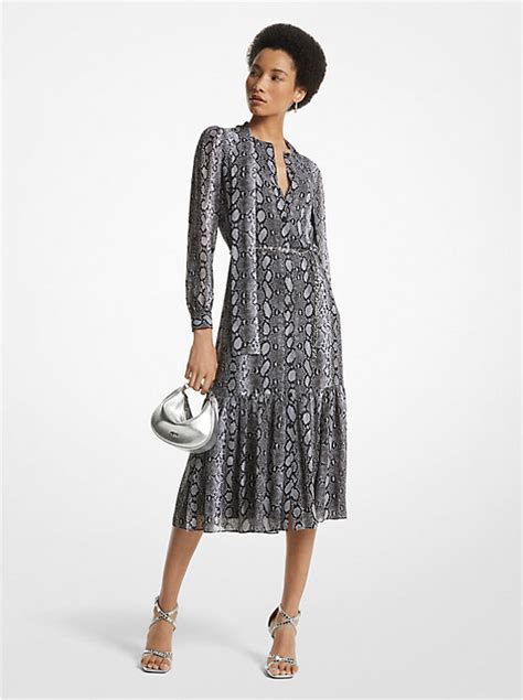 michael kors print smocked georgette dress long sleev|Snake Print Georgette Smocked Shirtdress .